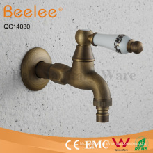 Antique Brass Ceramic Handle Bibcock Wall Mount Faucet